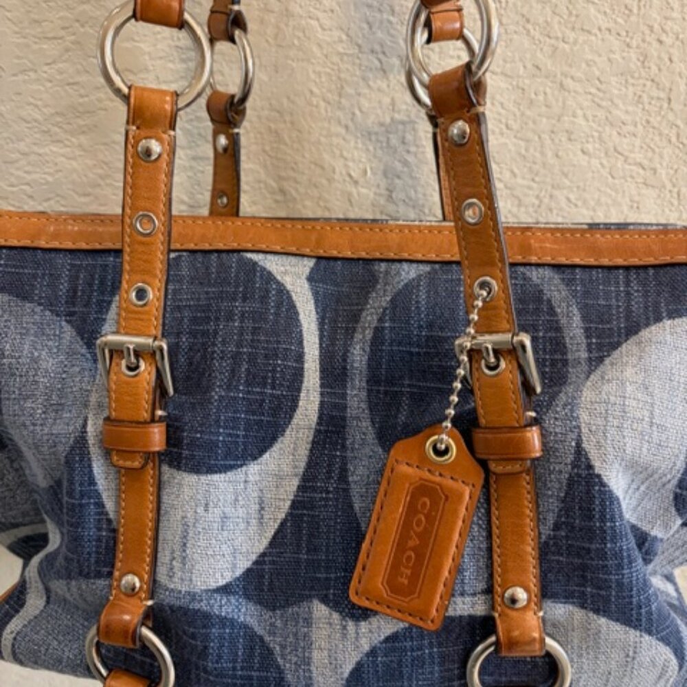 Coach 13810 Vintage Signature Gallery Tote with brown leather trim Classic Y2K - Picture 7 of 15